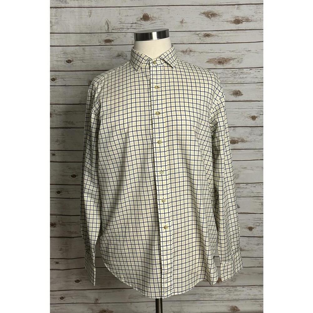 Polo by Ralph Lauren cotton white/navy/yellow plaid button-up shirt Size XL